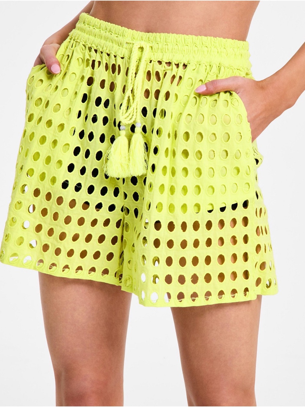 Dotti Women’s Cotton Openwork Drawstring-Waist Shorts-Citrine